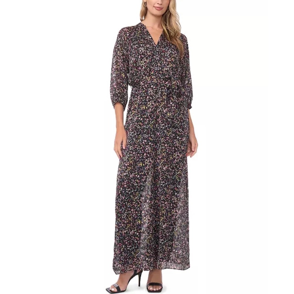 Vince Camuto Women's Abstract V-Neck 3/4-Sleeve Wide Leg Jumpsuit Size M